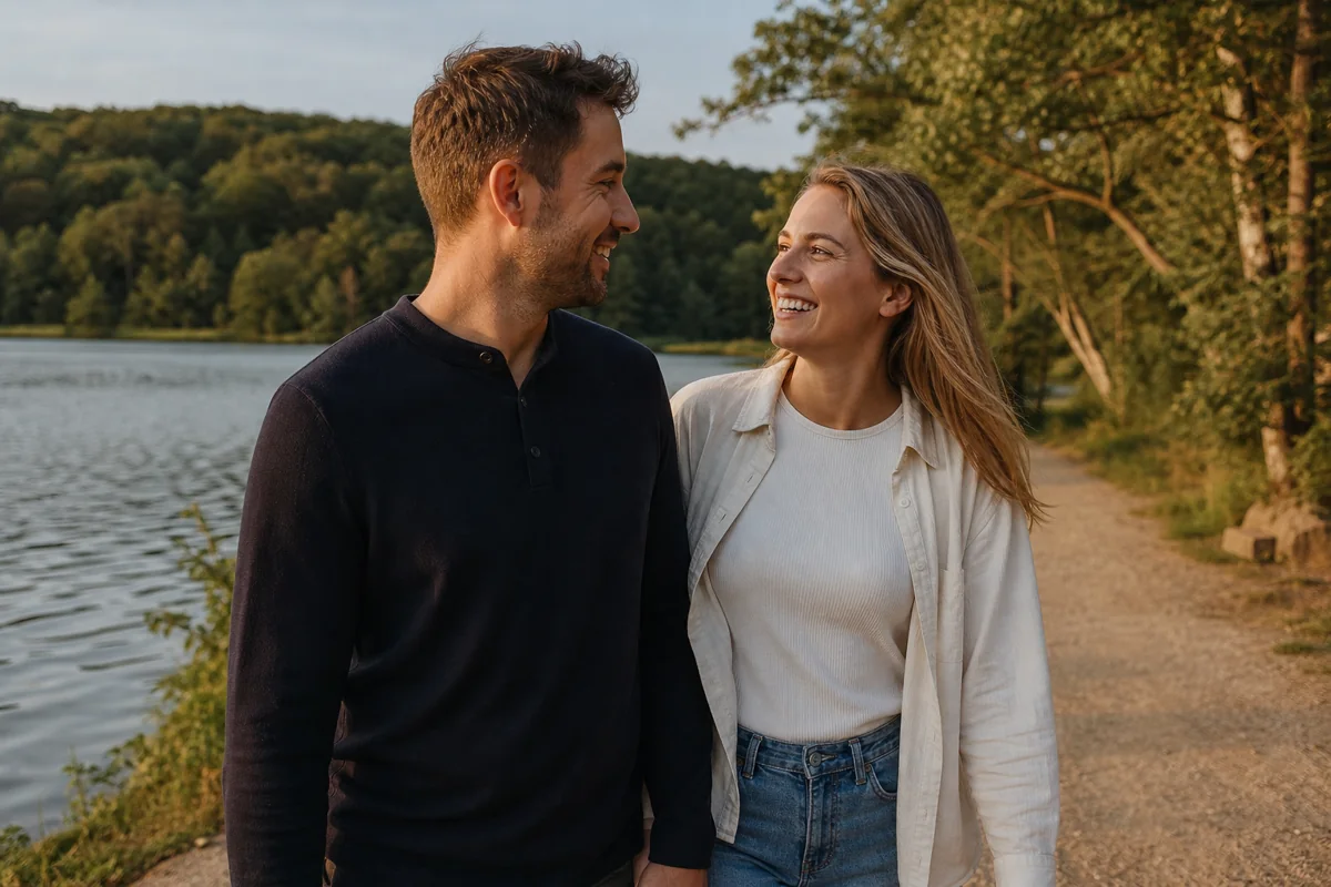 To singler på en afslappet date ved søerne i Silkeborg