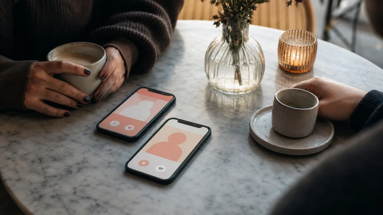 To smartphones på cafébord til online dating uden abonnement
