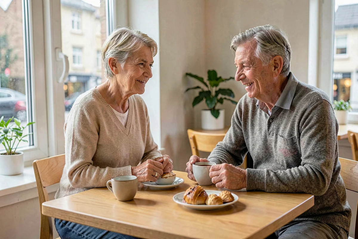 Nordisk par over 45 nyder en varm drik